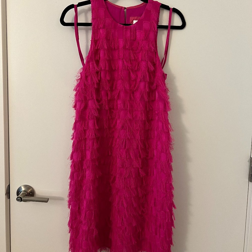 Anthropologie Roxie Hot Pink Fringed Sheath Dress